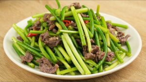 Ngồng tỏi xào thịt bò